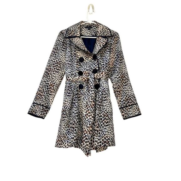 Twenty One Leopard Satin Double Breasted Trench Coat Jacket M - Picture 2 of 10